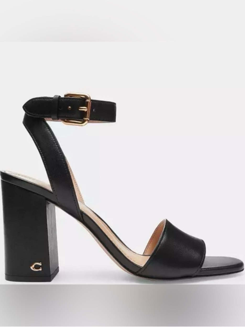 Coach Shelby Black Leather Block Heel Sandals!